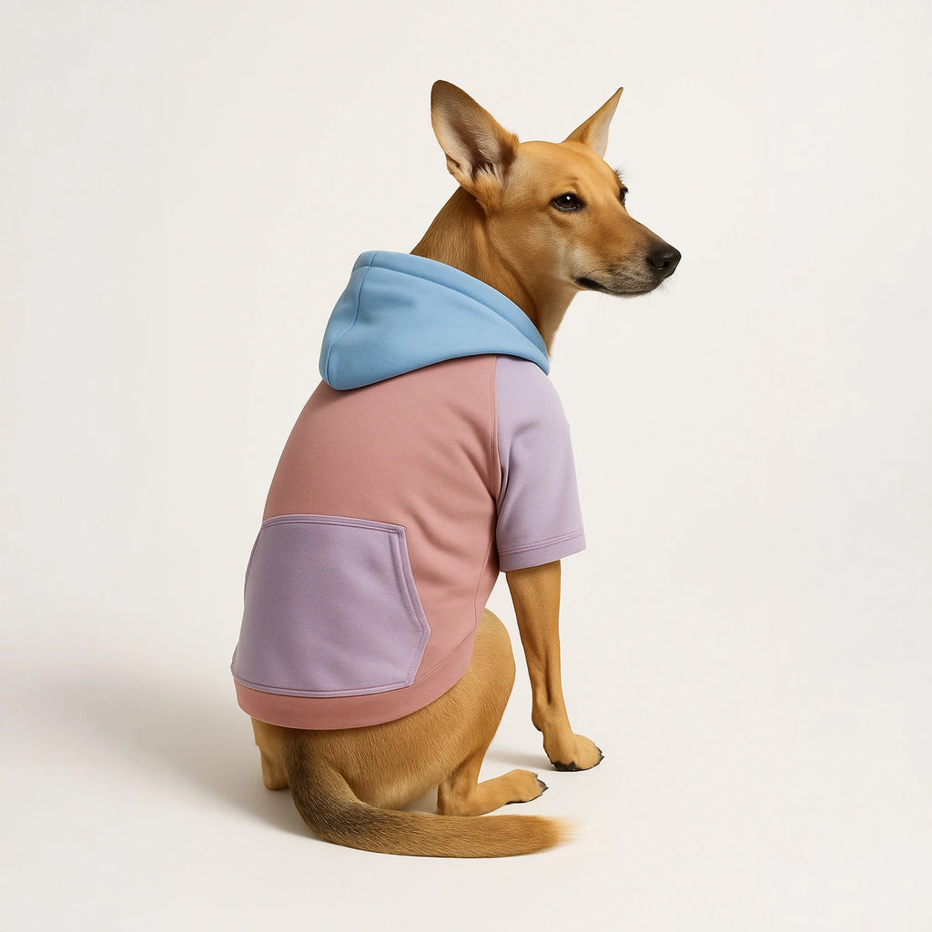 Thunder Tails Color Block Fleece Hoodies with Pocket - Mauve/Lilac/Baby Blue