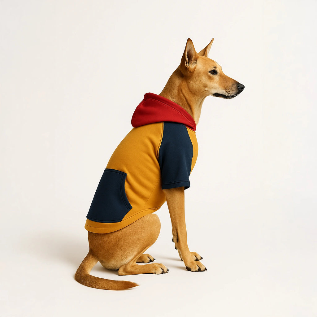 Thunder Tails Color Block Fleece Hoodies with Pocket - Mustard/Red/Navy