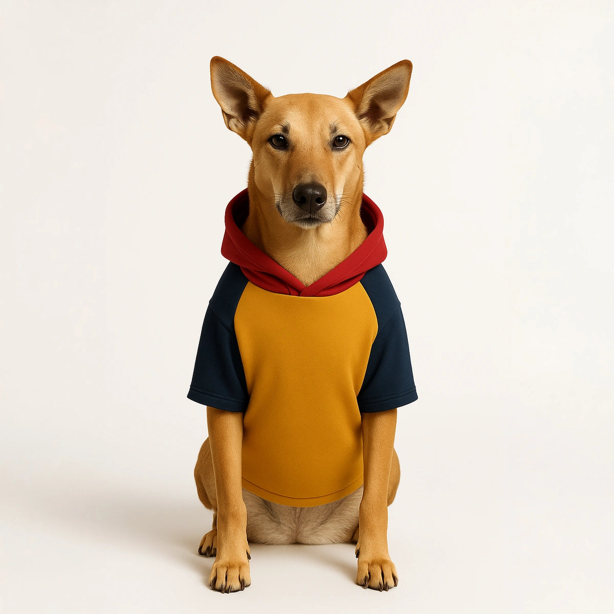 Thunder Tails Color Block Fleece Hoodies with Pocket - Mustard/Red/Navy