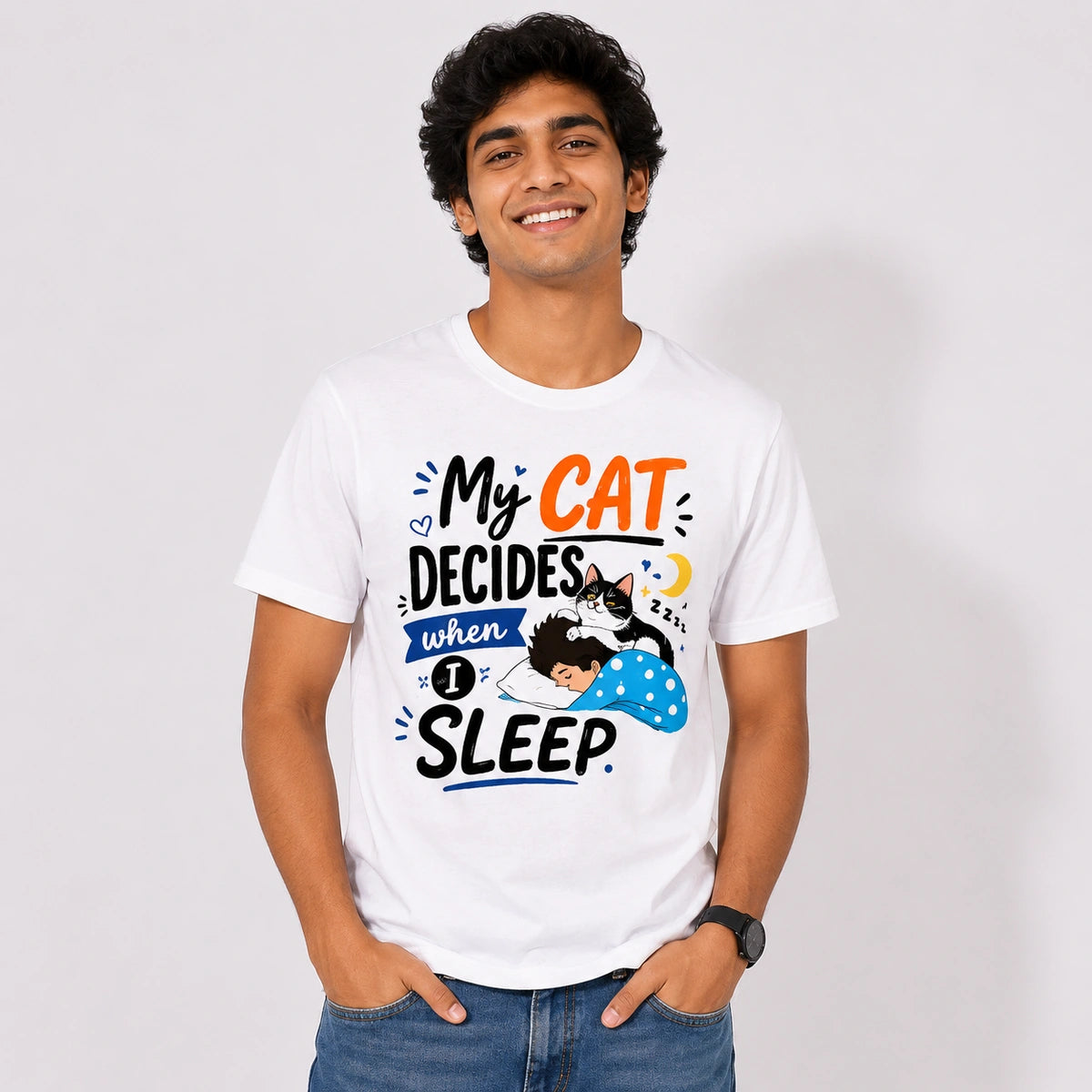 Men Graphic T-shirt - Cat Clock