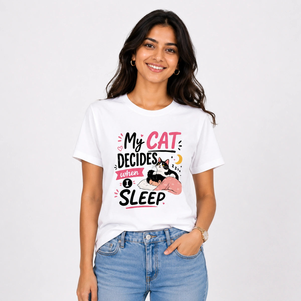 Women Graphic T-shirt - Cat Clock