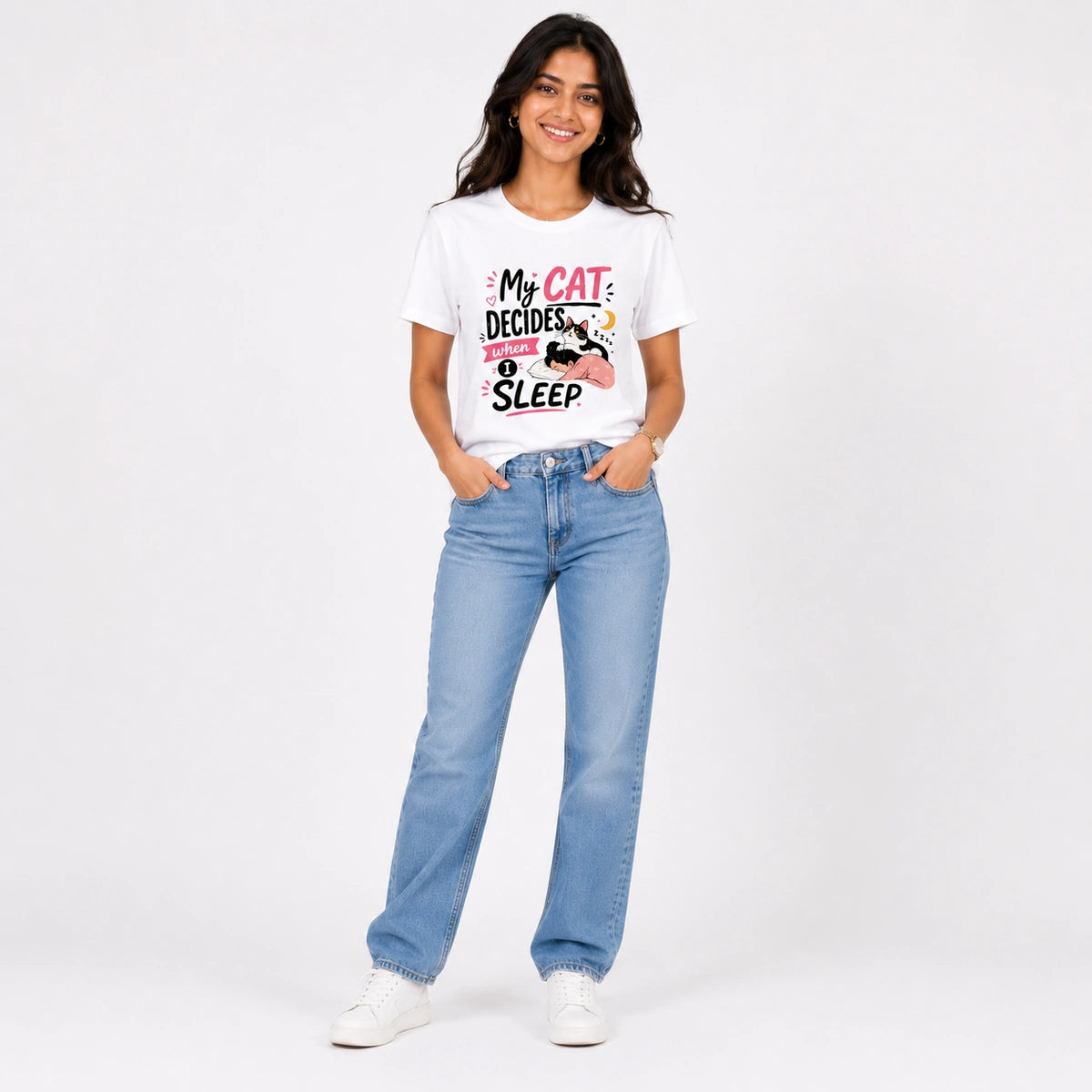 Women Graphic T-shirt - Cat Clock