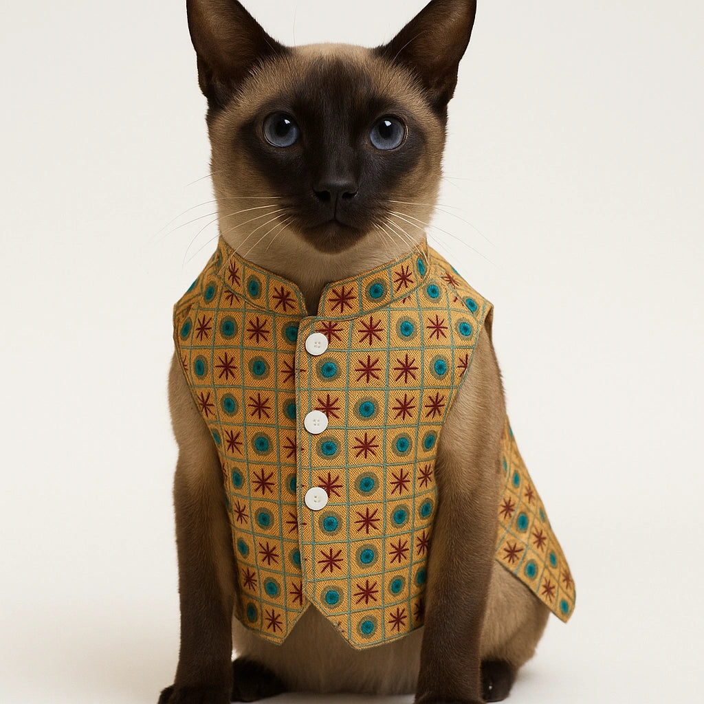 Thunder Tails Yellow Mirror Work Cat Festive Sherwani