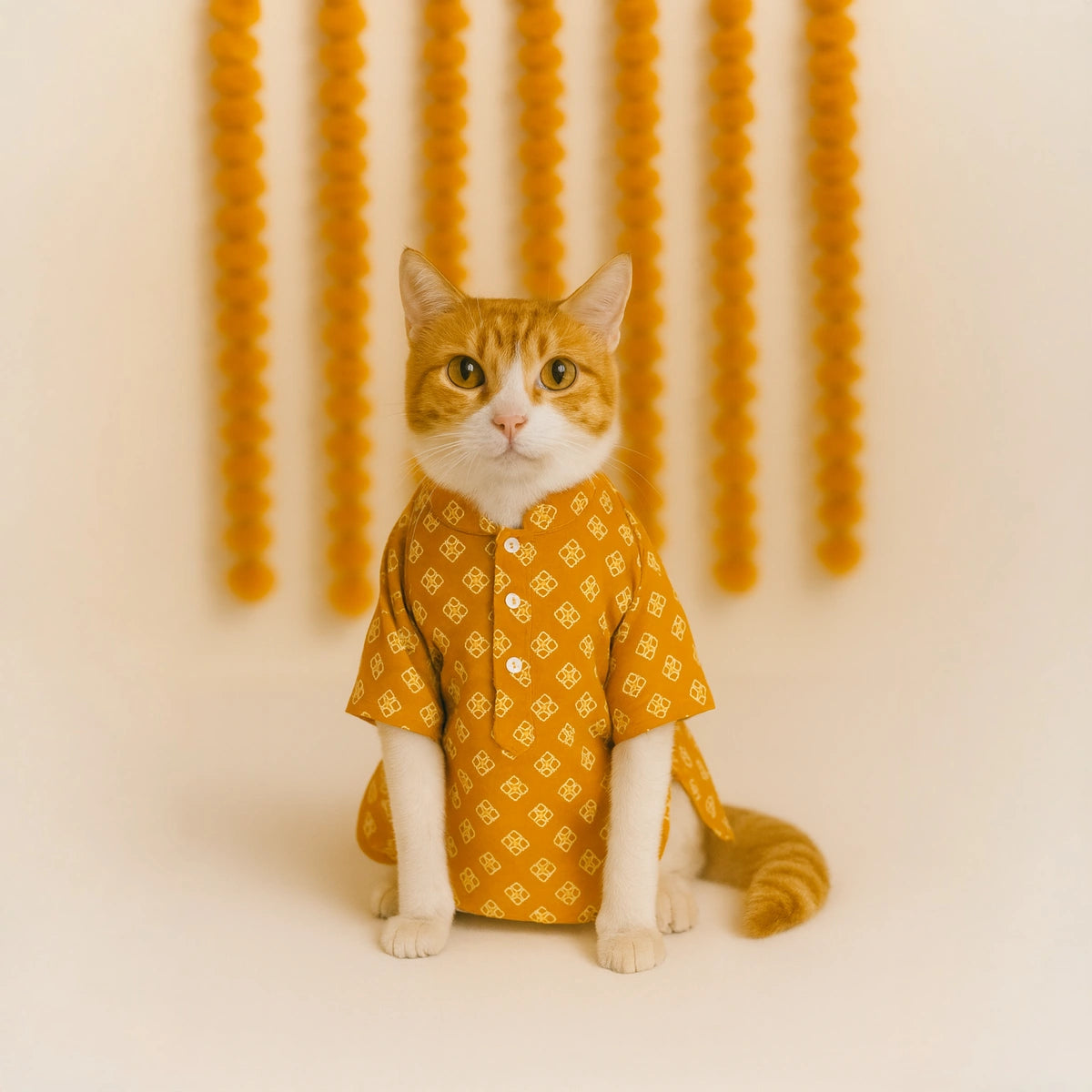 Thunder Tails Mustard Cat Festive Kurta