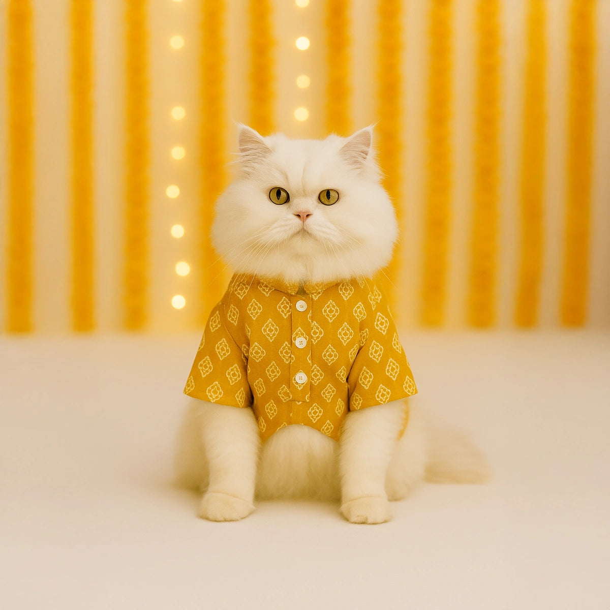 Thunder Tails Mustard Cat Festive Kurta