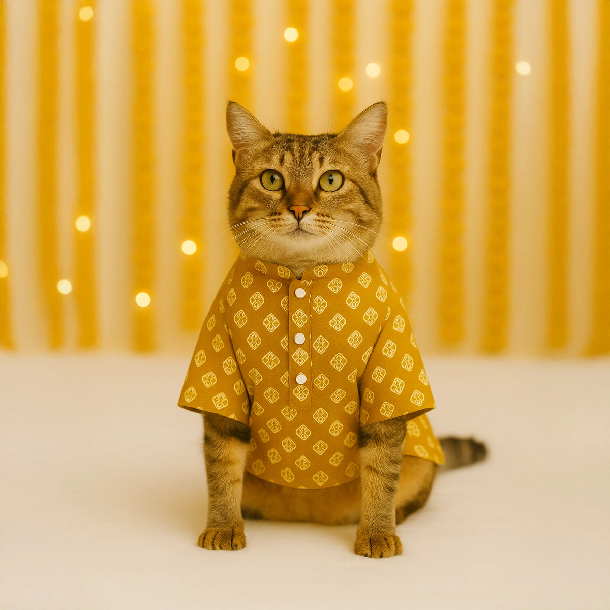 Thunder Tails Mustard Cat Festive Kurta