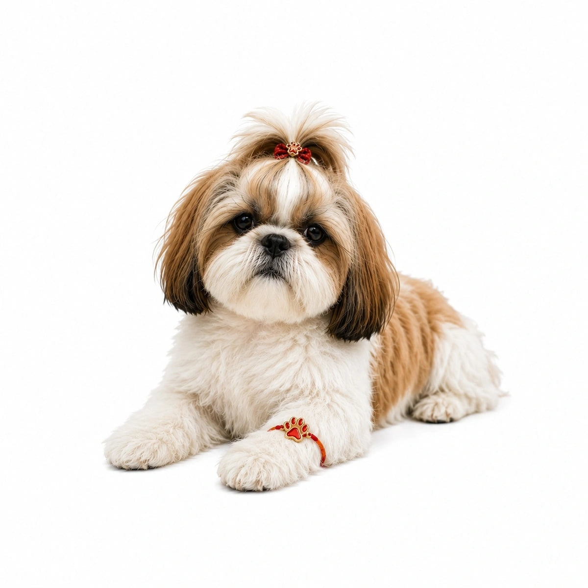 Thunder Tails Pet Tie Rakhi for Dogs & Cats - Red Paw Small
