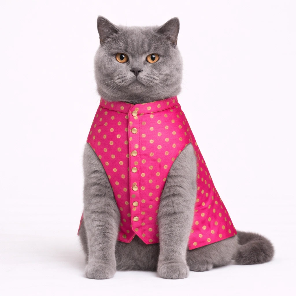 Thunder Tails Pink Polka Cat Festive Sherwani