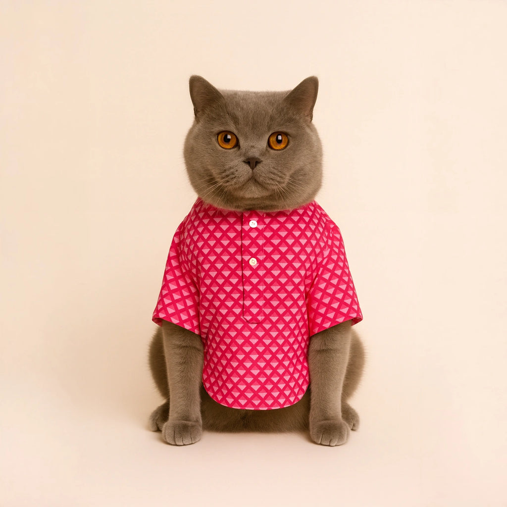 Thunder Tails Pink Triangle Cat Festive Kurta