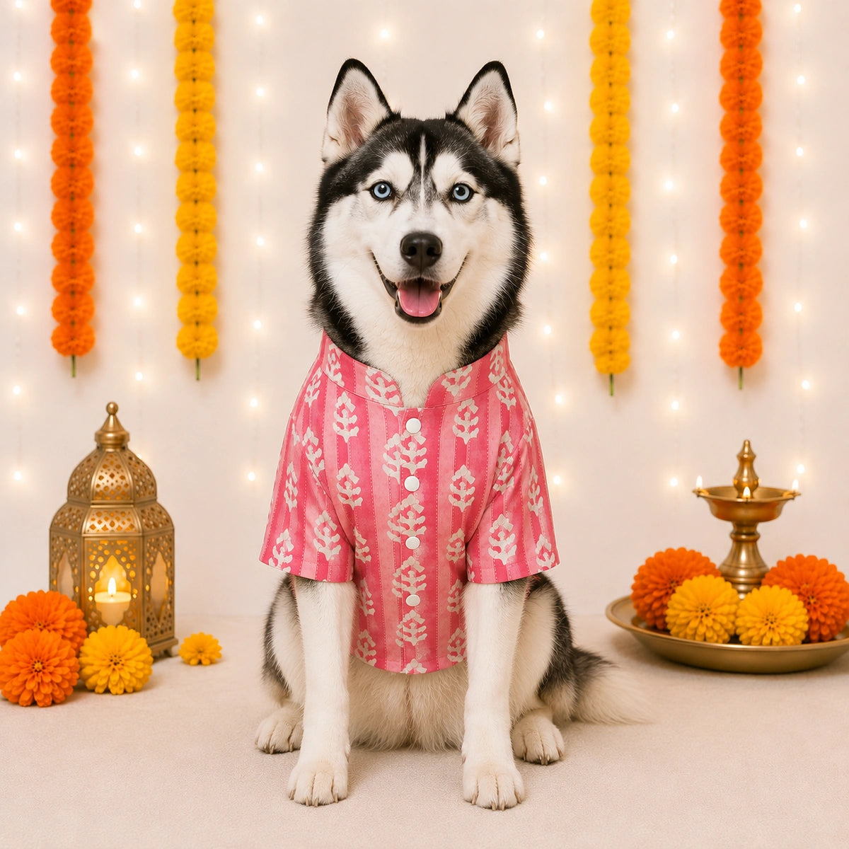 Thunder Tails Pink Stripes Festive Dog Kurta