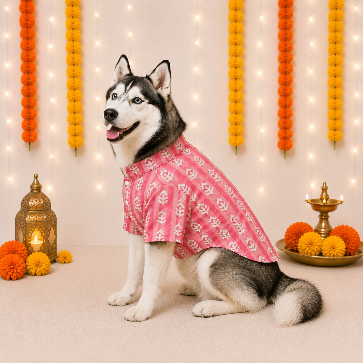 Thunder Tails Pink Stripes Festive Dog Kurta