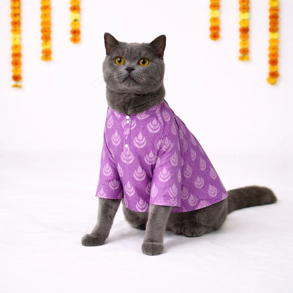 Thunder Tails Lavender Cat Festive Kurta