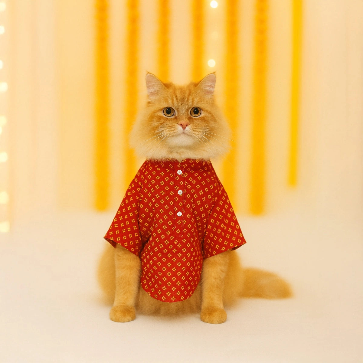 Thunder Tails Red Bandhani Cat Festive Kurta