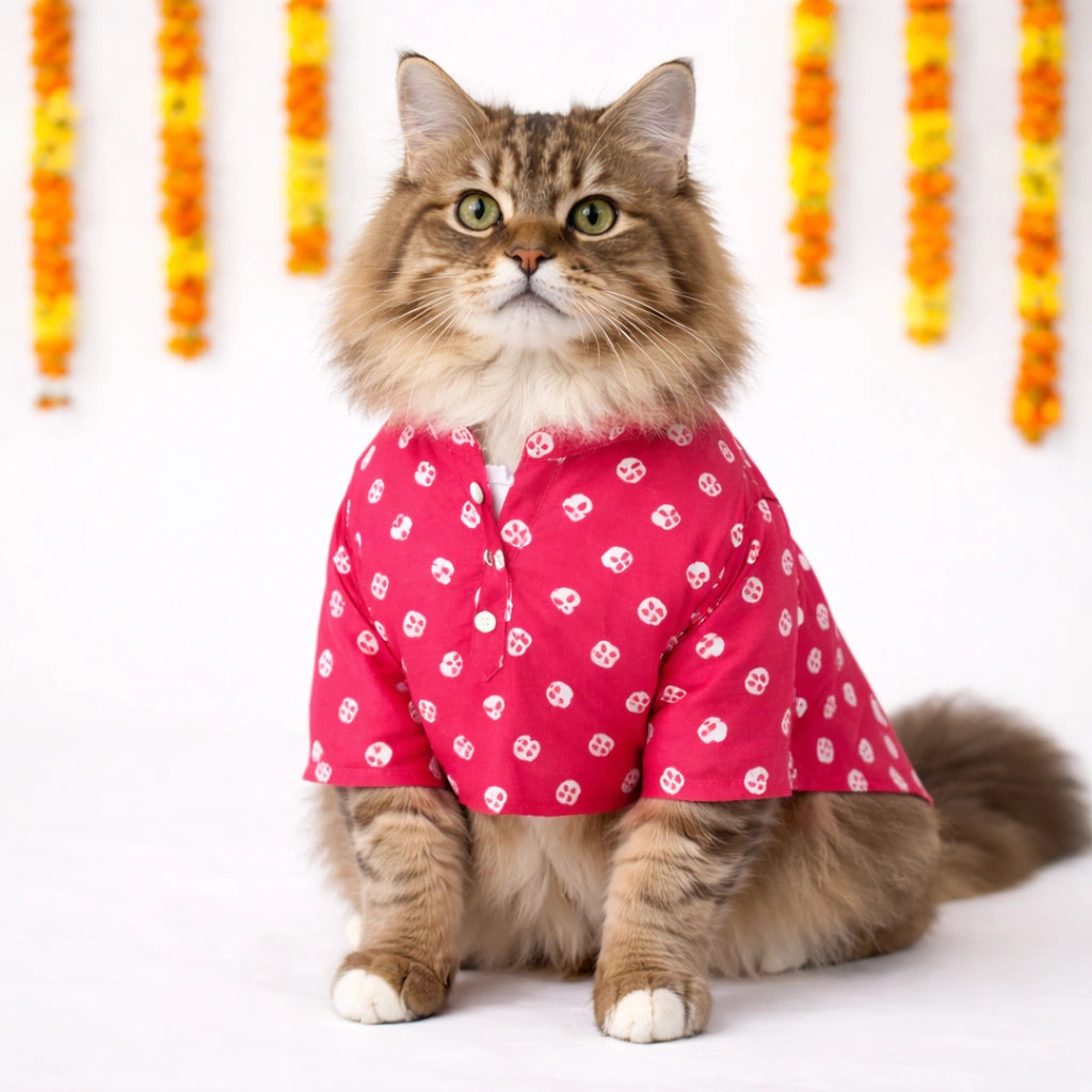 Thunder Tails Red Cat Festive Kurta