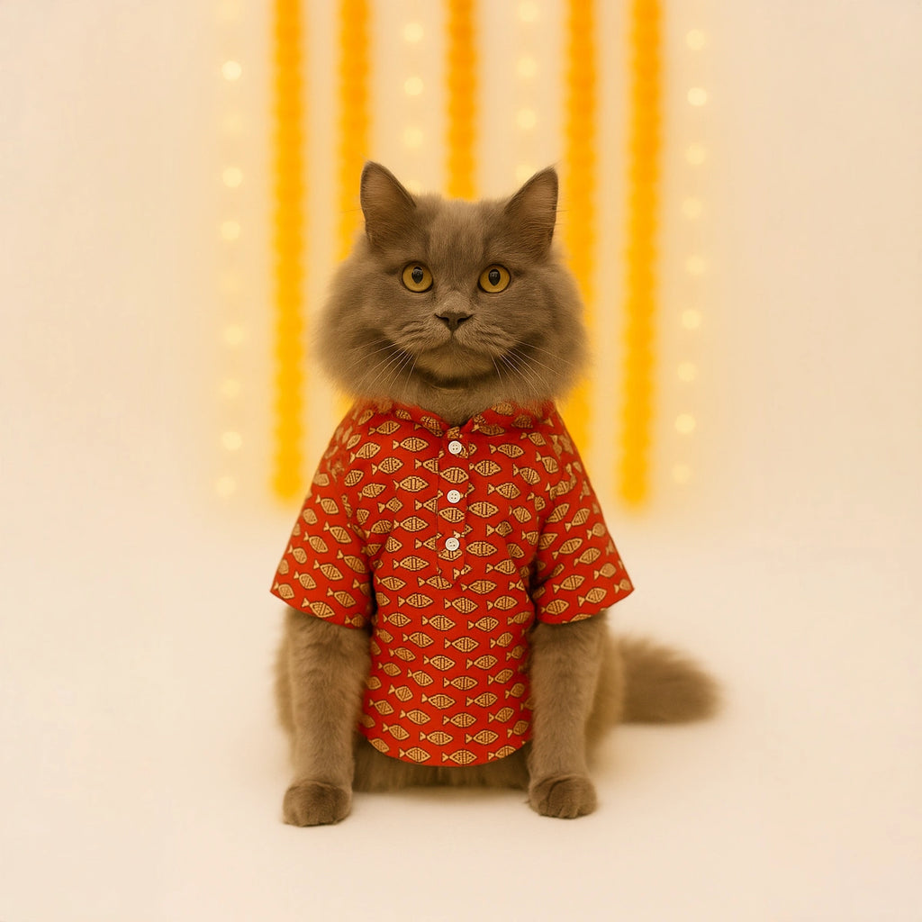 Thunder Tails Red Cat Festive Kurta