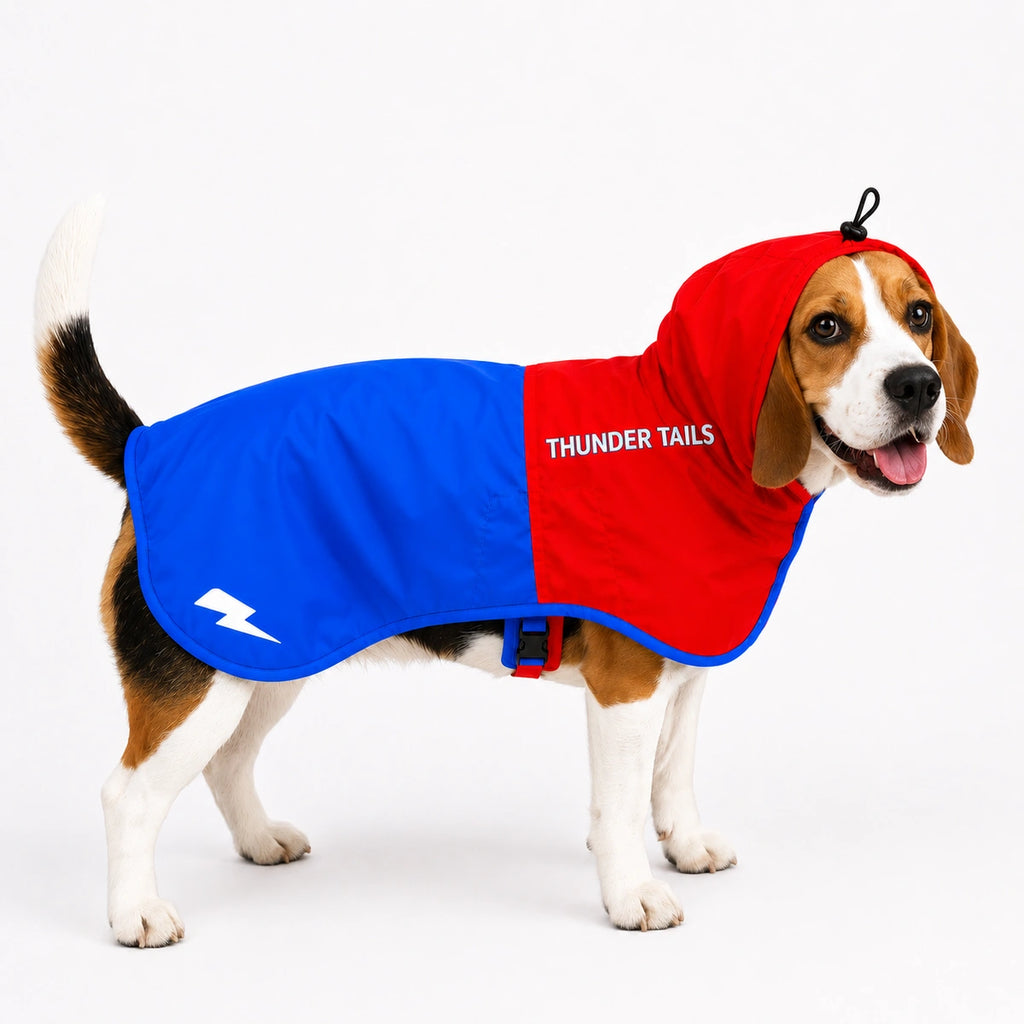 Thunder Tails Splash Dash Dog Raincoat - Red/Blue