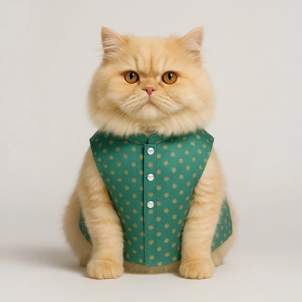 Thunder Tails Teal Polka Cat Festive Sherwani