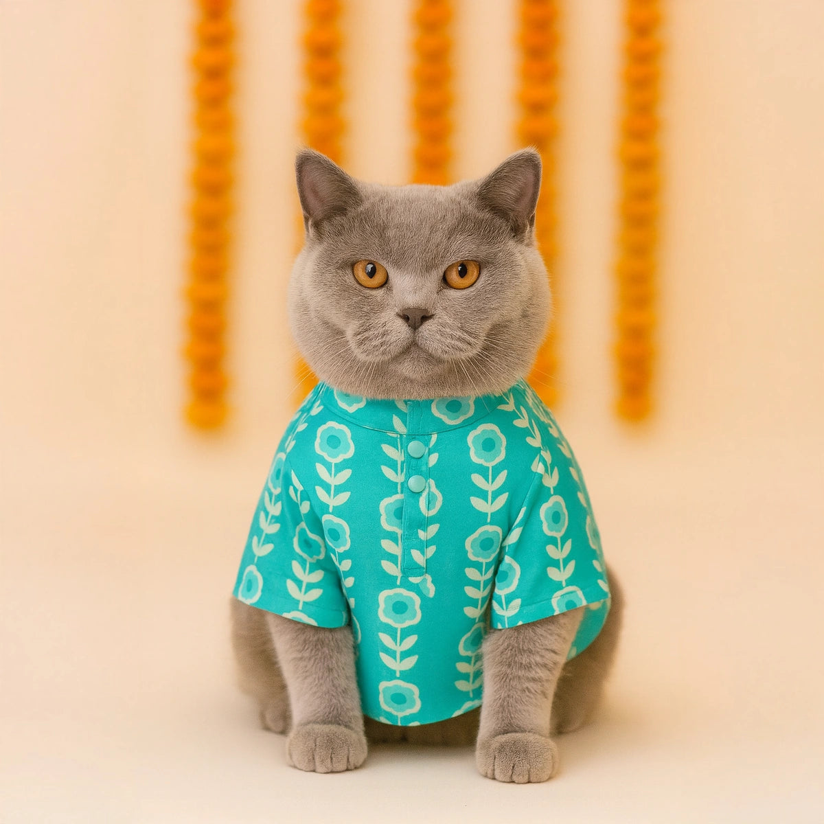 Thunder Tails Teal Cat Festive Kurta