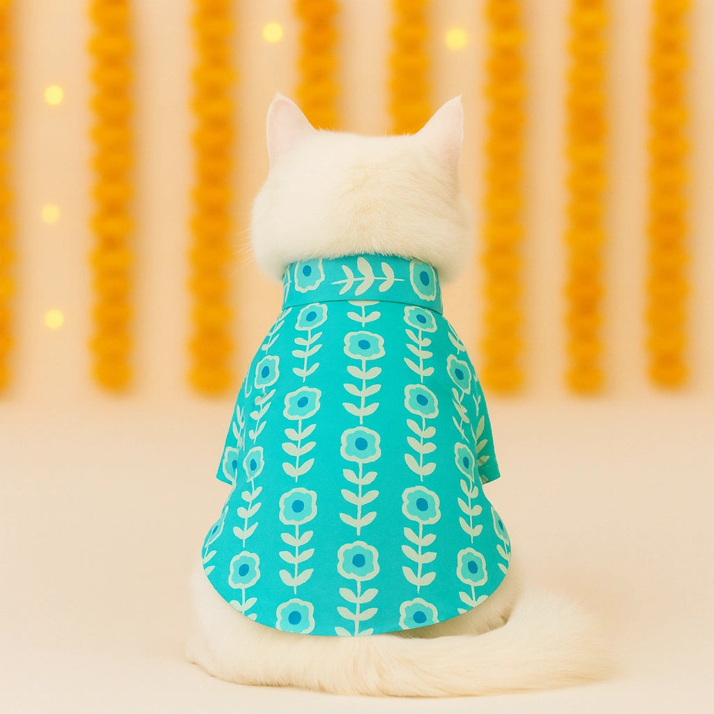 Thunder Tails Teal Cat Festive Kurta