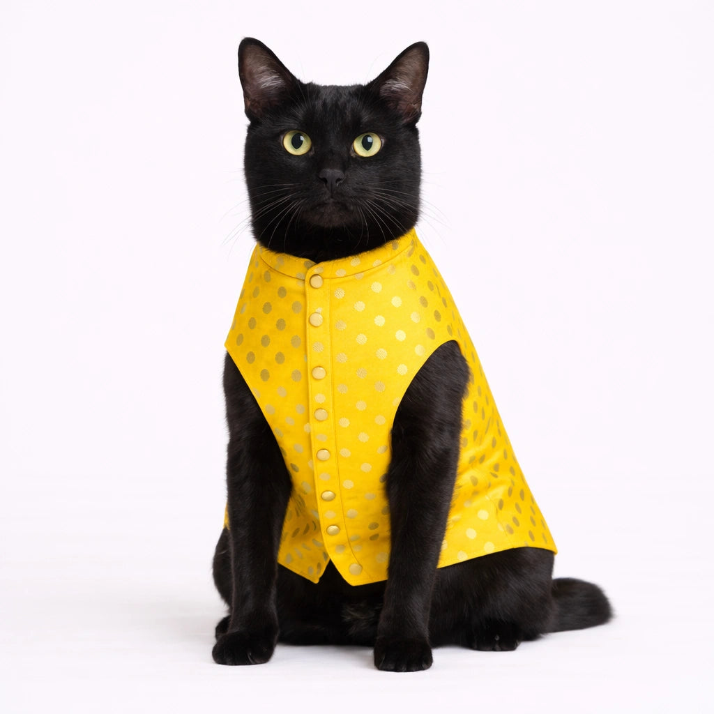 Thunder Tails Yellow Polka Cat Festive Sherwani